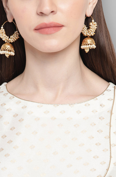 Women Off White & Gold-Toned Geometric Printed Anarkali Kurta (JNE3609-KR)