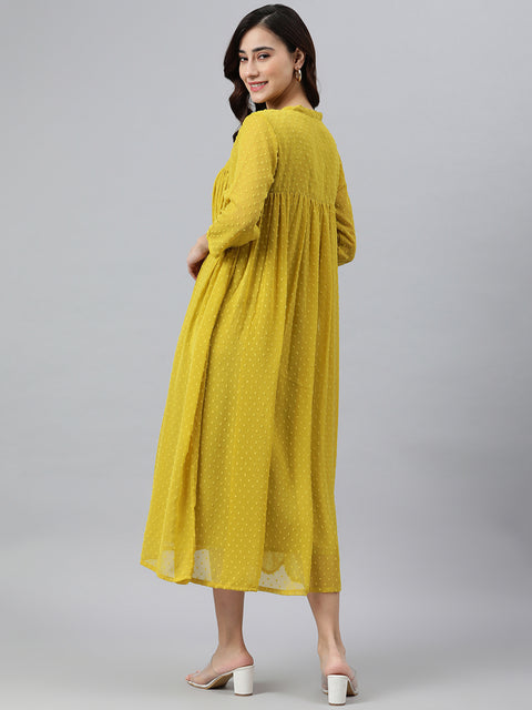 Mustard Yellow Dobby waves poly chiffon Dress (JNE3800-DR)