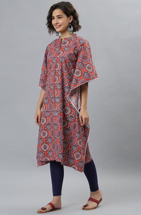 Ethnic Motifs Printed Flared Sleeves Kaftan Cotton Kurta (JNE3818-KR)