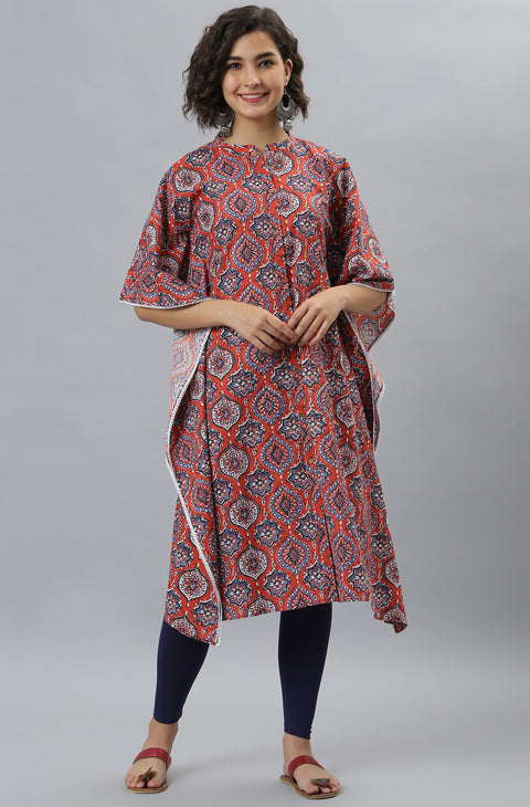 Ethnic Motifs Printed Flared Sleeves Kaftan Cotton Kurta (JNE3818-KR)
