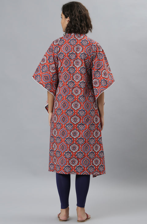 Ethnic Motifs Printed Flared Sleeves Kaftan Cotton Kurta (JNE3818-KR)