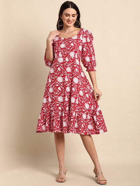 Women Gorgeous Red Ethnic Motifs Florals Dress (JNE3861-DR)