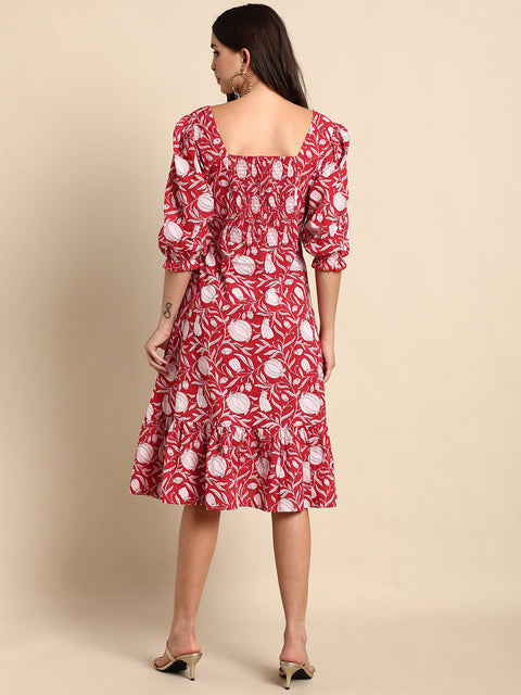 Women Gorgeous Red Ethnic Motifs Florals Dress (JNE3861-DR)