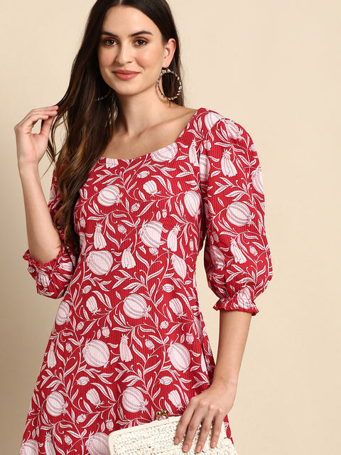 Women Gorgeous Red Ethnic Motifs Florals Dress (JNE3861-DR)