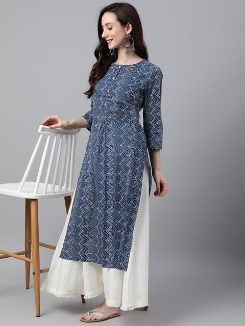 Women Cotton Zig Zag Print Straight Kurta (JNE4001-KR)