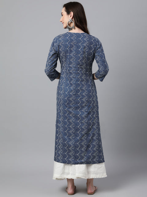 Women Cotton Zig Zag Print Straight Kurta (JNE4001-KR)