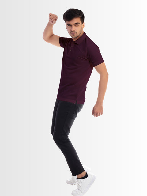 Men's Burgundy Polo Collar T-shirt