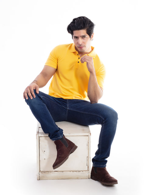 Men's Mustard Yellow Polo Collar T-shirt.