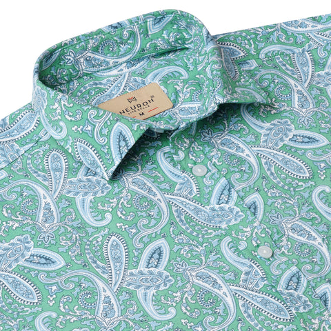 LEAF GREEN HALF SLEEVES PRINTED SHIRT