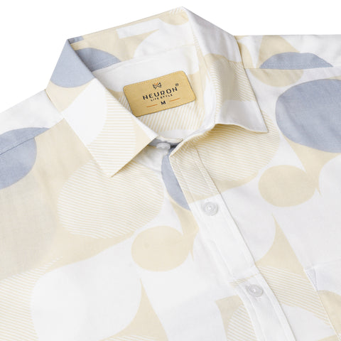 Geometric Cream Half Sleeves Printed Shirt