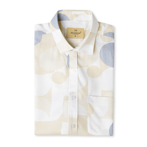 Geometric Cream Half Sleeves Printed Shirt