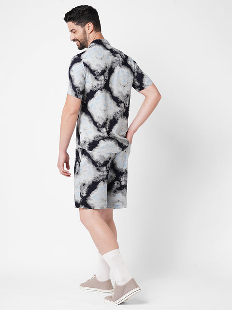Black   and   Blue   Tie   Dye   Printed     Co-ord   Set