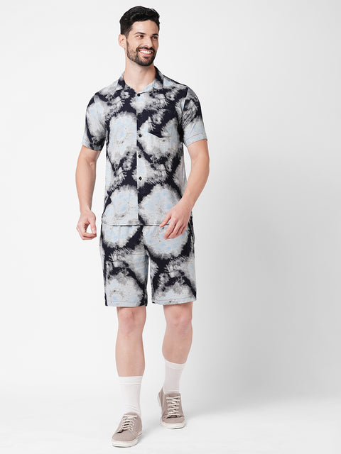 Black   and   Blue   Tie   Dye   Printed     Co-ord   Set