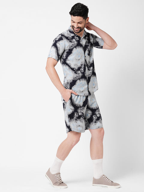 Black   and   Blue   Tie   Dye   Printed     Co-ord   Set