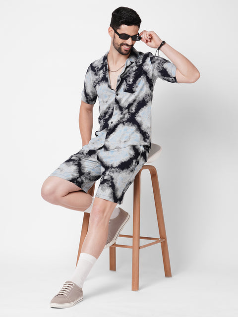 Black   and   Blue   Tie   Dye   Printed     Co-ord   Set