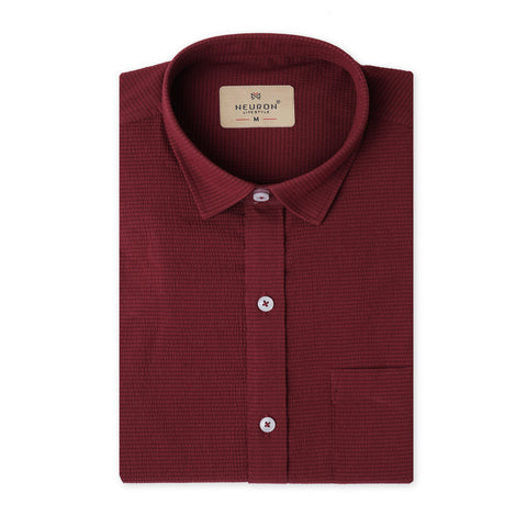 Dark Maroon Popcorn Solid Half Sleeves Shirt