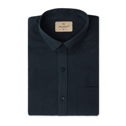 Navy Blue Popcorn Solid Half Sleeves Shirt
