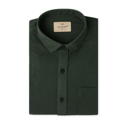 Olive Green Popcorn Solid Half Sleeves Shirt