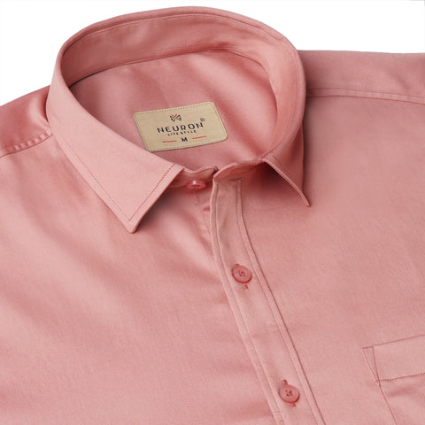 Men Light Peach Satin Cotton Shirt