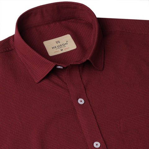 Dark Maroon Popcorn Solid Half Sleeves Shirt