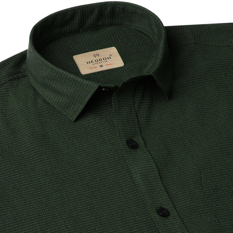 Olive Green Popcorn Solid Half Sleeves Shirt