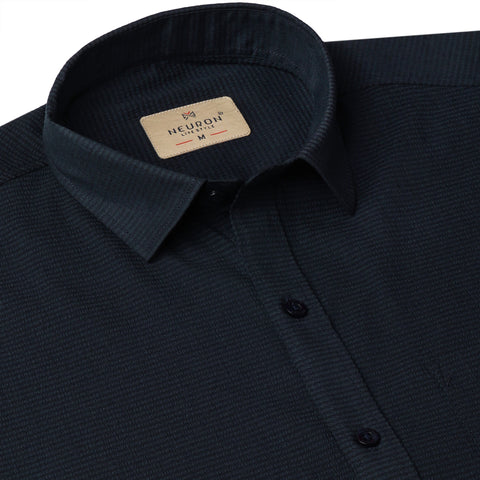 Navy Blue Popcorn Solid Half Sleeves Shirt