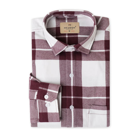 Men Plum & White Checked Flannel Shirt