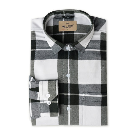 Men Green & White Checked Flannel Shirt