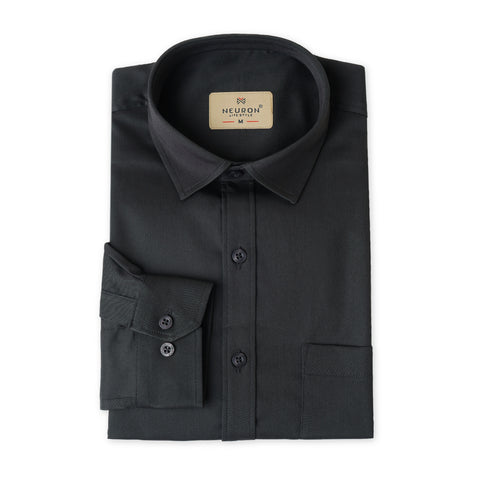 Men Carbon Black Satin Cotton Shirt