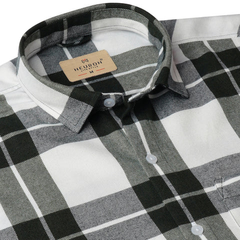 Men Green & White Checked Flannel Shirt