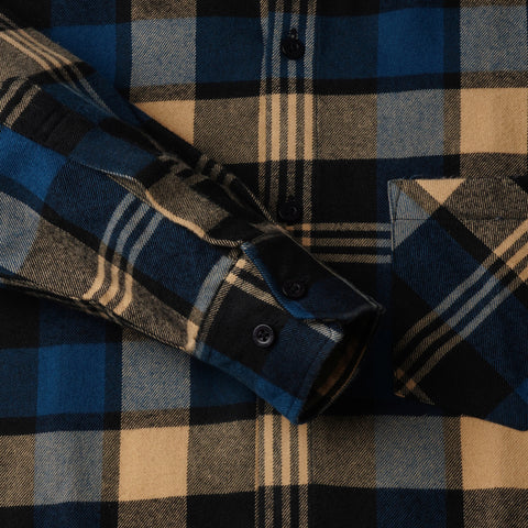 Beige & Blue Tartan Checked Flannel Shirt