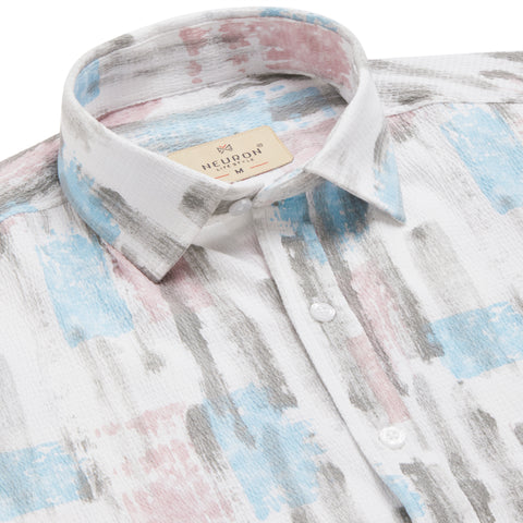 ABSTRACT BLUE HALF SLEEVES POPCORN SHIRT