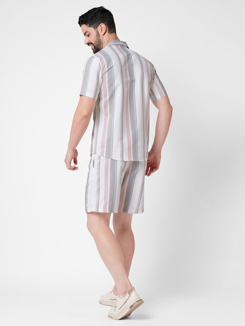MEN STRIPED PINK AND GREY CO-ORD SET