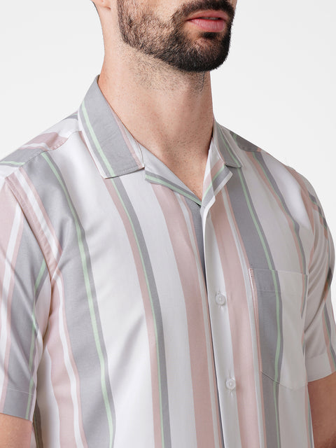 MEN STRIPED PINK AND GREY CO-ORD SET