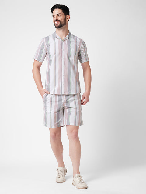 MEN STRIPED PINK AND GREY CO-ORD SET