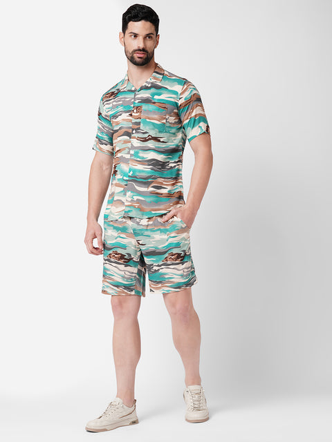 Teal Green Camo Printed Co-ord Set