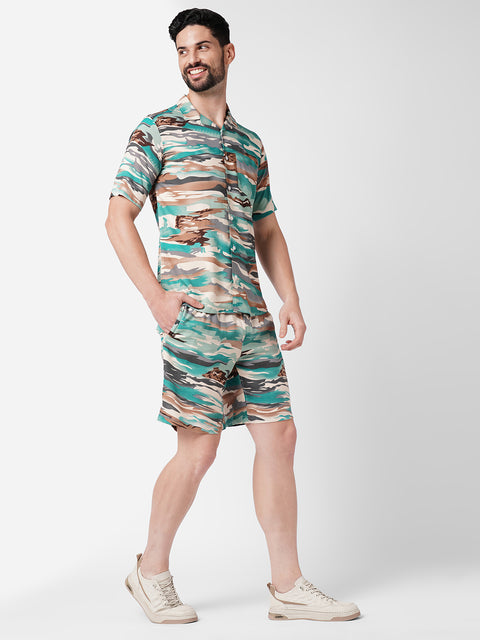 Teal Green Camo Printed Co-ord Set
