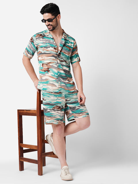 Teal Green Camo Printed Co-ord Set