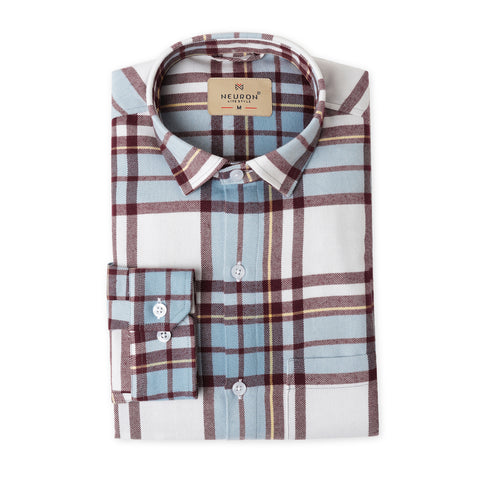 Men Sky Blue & White Checked Flannel Shirt