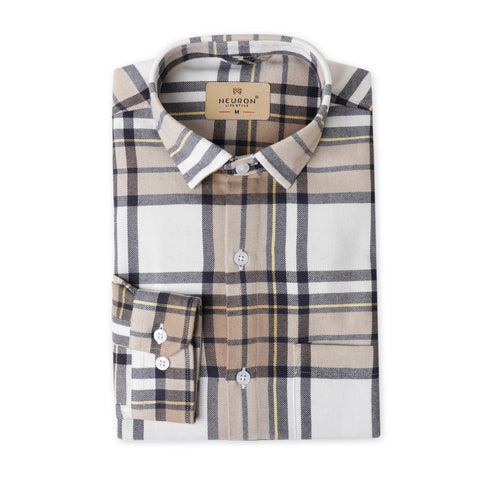 Men White & Peach Checked Flannel Shirt