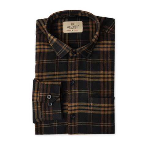 Men Brown & Black Checked Flannel Shirt