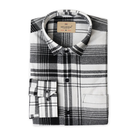 White & Black Tartan Checked Flannel Shirt