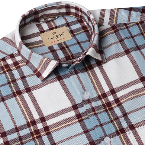 Men Sky Blue & White Checked Flannel Shirt