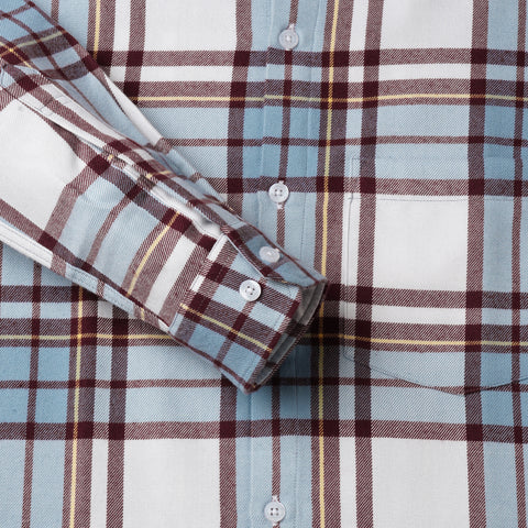 Men Sky Blue & White Checked Flannel Shirt