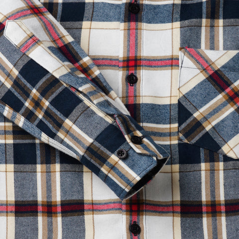 Cream & Navy Blue Tartan Checked Flannel Shirt