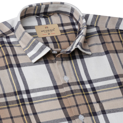 Men White & Peach Checked Flannel Shirt