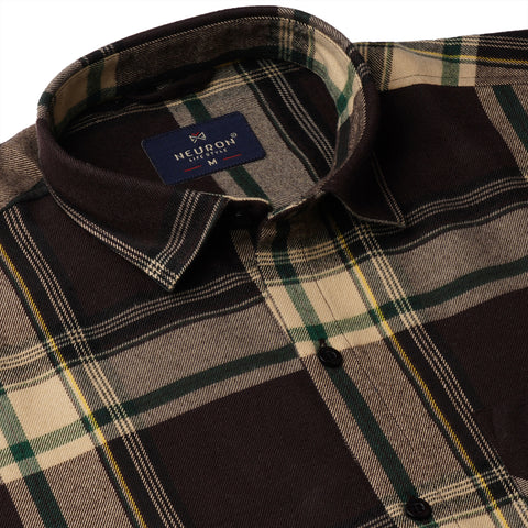 Men Green Line Brown Checked Flannel Shirt