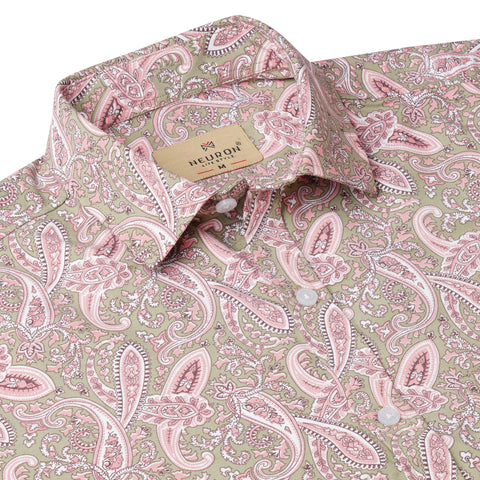 LEAF PEACH HALF SLEEVES PRINTED SHIRT