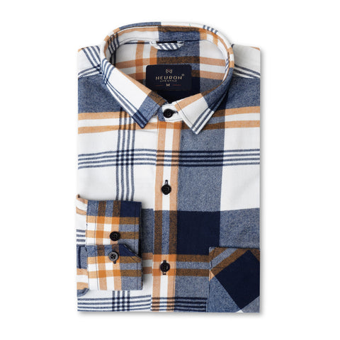 Men Orange Line & White Checked Flannel Shirt
