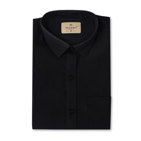 Black Popcorn Solid Half Sleeves Shirt